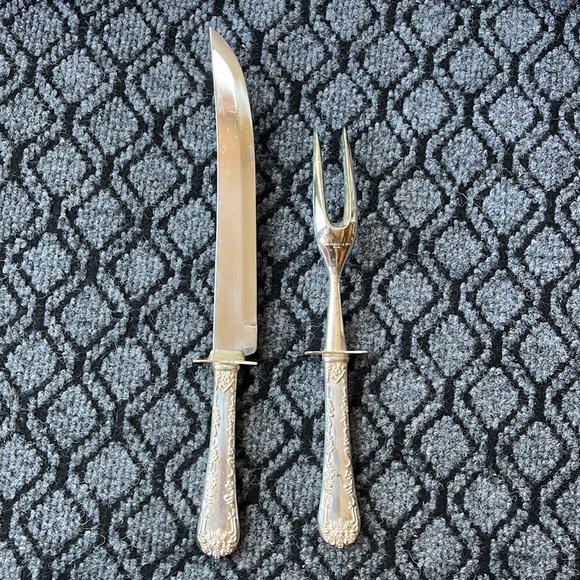 WM Rodger & Sons Silver Plated Stainless blade Serving Knife and Fork Set - Picture 2 of 6